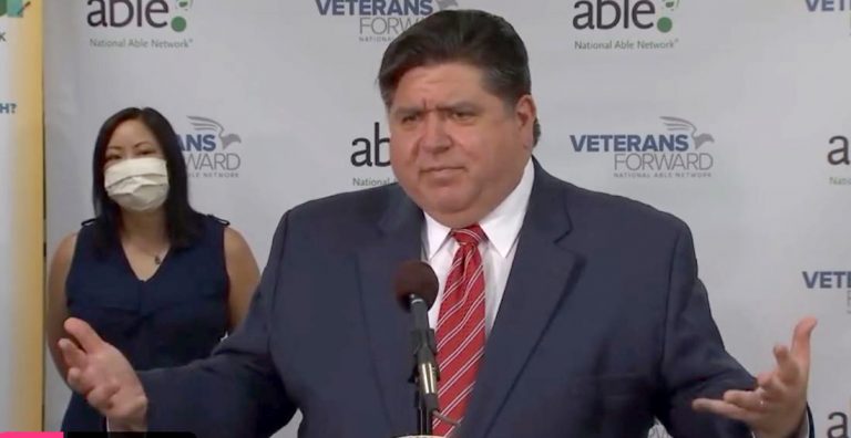 Gov. JB Pritzker takes questions at a news conference Tuesday in Chicago after unveiling new grant funding for an apprenticeship program. He only vaguely answered questions about what would be needed to drive some facets of the state’s economy backward in its reopening effort. (Credit: Illinois.gov)