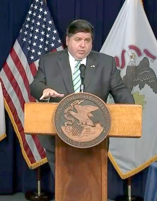 Gov. JB Pritzker expresses concern over the rising number of COVID-19 cases and an increase in the rate of positive test results in recent days during a news conference Wednesday in Chicago. (Credit: blueroomstream.com)