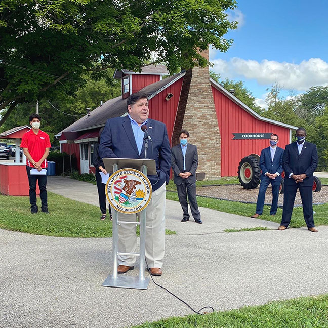 Gov. JB Pritzker speaks during a public event Thursday in Rockford to tout the state's Summer Youth Employment Program and its impact on the Rockford Park District. (Credit: @GovPritzker on Twitter)