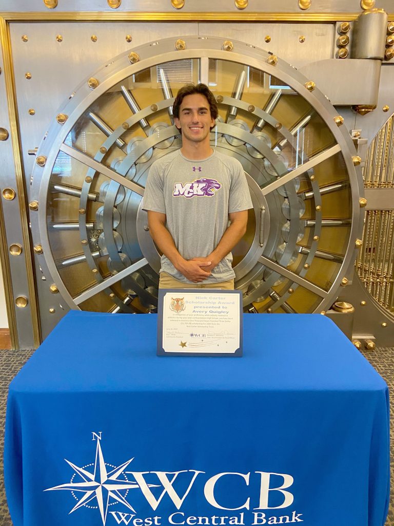 Avery Quigley has been named co-recipient of the 2020 Nick Carter Scholarship. The scholarship is awarded annually to one or more outstanding graduating male atheless of Beardstown High School. The Scholarship Trust Fund is administered by the West Central Bank Trust Department. Avery will be attending McKendree College in Lebanon, Illinois this fall.