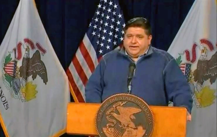 Gov. JB Pritzker takes questions at his daily COVID-19 briefing in Chicago Friday. (Credit: Blueroomstream.com)