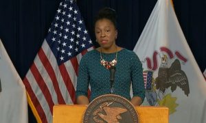 Illinois Department of Public Health Director Dr. Ngozi Ezike addresses COVID-19 rumors and conspiracy theories at the governor's daily briefing Wednesday in Chicago. (Credit: Blueroomstream.com)