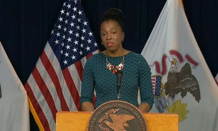 Illinois Department of Public Health Director Dr. Ngozi Ezike addresses COVID-19 rumors and conspiracy theories at the governor's daily briefing Wednesday in Chicago. (Credit: Blueroomstream.com)