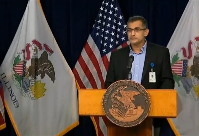 Dr. Kamaljit Singh, an infectious disease specialist at MorthShore Medical Group, called the COVID-19 pandemic a “21st century mass casualty event” and said the hospital system is “at a breaking point” as he joined Gov. JB Pritzker at the state's daily COVID-19 briefing Thursday. (Credit: Blueroomstream.com)