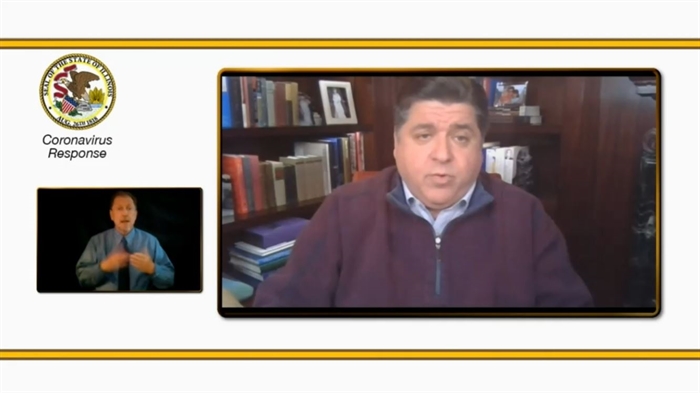 Gov. JB Pritzker speaks at his virtual daily briefing Tuesday from his home in Chicago, urging Illinoisans to stay home for the Thanksgiving holiday. (Credit: Blueroomstream.com)
