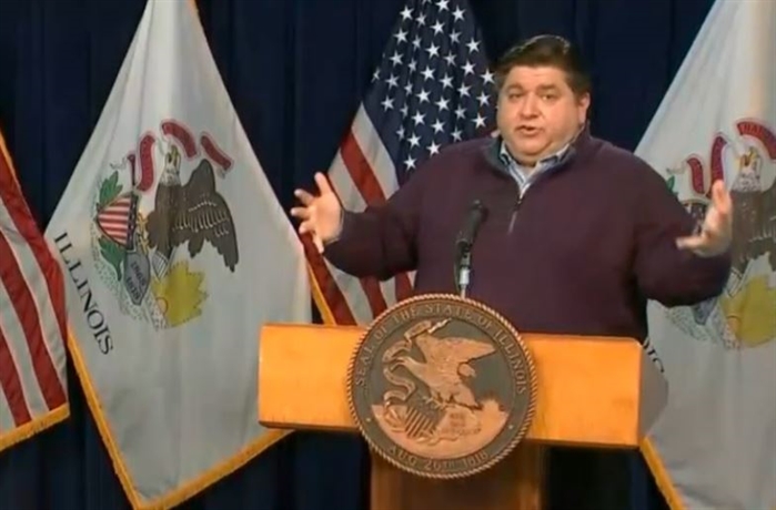 Gov. JB Pritzker speaks at his daily COVID-19 briefing in Chicago Friday. (Credit: Blueroomstream.com)