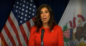 Celena Roldán, CEO of the American Red Cross of Chicago and northern Illinois, made an appeal Thursday in Chicago for state residents to donate blood to help support a health care system that has been stressed by the COVID-19 pandemic. She spoke during Gov. JB Pritzker’s daily COVID-19 briefing in Chicago. (Credit: blueroomstream.com)