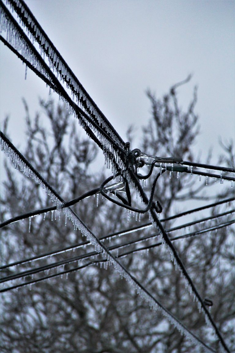 Frozen power lines over State Street in Beardstown. (Photo by David V. Miller)