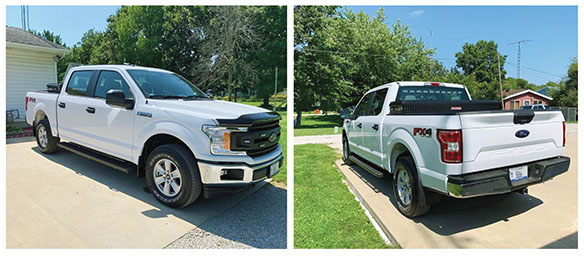 Authorities are searching for an unmarked Ford F-150 crew cab police vehicle stolen Sunday night in Pleasant Plains.