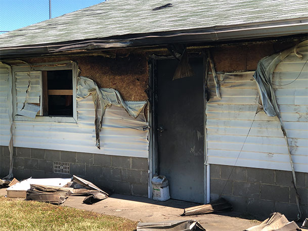 A fire caused severe damage to a building at Nate’s Park in Chandlerville May 7. The building housed a concession stand, restrooms and a storage room. It is believed that the fire may have started from a battery charger that was connected to a lawn mower.