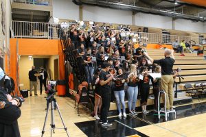 The Beardstown High School Band performs at a recent boys basketball game.