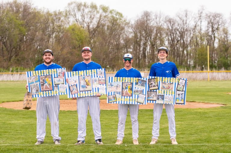 It was senior night May 2nd for the PORTA/A-C BluJays and four athletes were honored. From left to right are Bryton Butler, Jake Shannon, Dane DeGroot and Aaron Suiter.           Photo submitted
