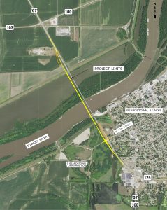 The yellow line on the left is the proposed new bridge and the lighter line is the next to it is the current bridge.