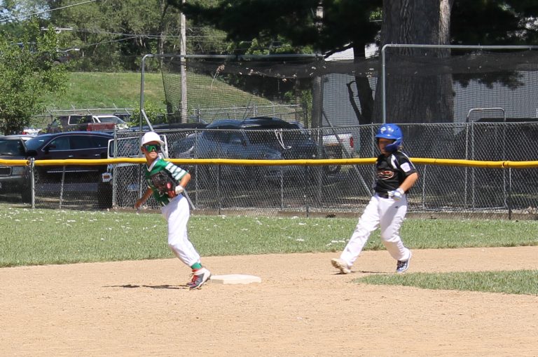 Bo Sorrells coasts safely into second base with a double against Brown County in 9 and 10 year old all star action.