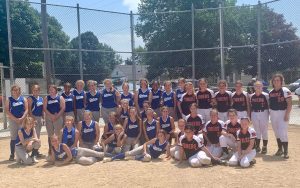 Pictured are the BJHS and Quincy Junior High softball teams after they were named co-champs of the Augusta Tournament.  The two teams had advanced to the championship game but due to last Saturday’s extreme heat and humidity the game was cancelled.