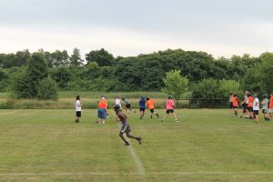 Fall is in the air!  The Beardstown High School football team works on plays on the opening day of practice.