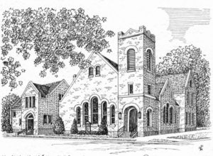 The historic First United Methodist Church building at Fifth and State Streets in Beardstown. (From the congregation’s sesquicentennial history.)