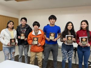 Pictured are the 2022 award winners for the Beardstown High School Cross Country team (L/R): Ashley Gil, coaches award; Junior Gil, most improved; Bryan Islas, most dedicated; Joel Sosa, coaches award; Daisy Gil, most dedicated; Diana Huerta, MVP