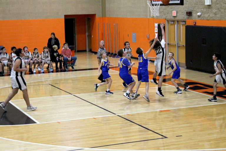 Caleb Surratt gets a layup off the inbounds pass in BJHS basketball action versus Augusta.