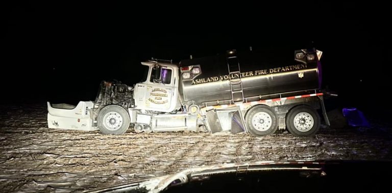 Frozen brakes caused an Ashland firetruck to malfunction while responding to a mutal aid call from Chandlerville Fire Depatment on December 23, 2022.