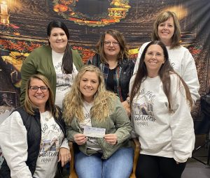 Creekside Boutique/Sara Fanning did an awesome shirt sale and a portion of her sales were donated to Christmas In Virginia.  The committee would like to thank her for her generosity and donating $450.  Shown in back from left, Val Hardick, Ashley Cox and Dianna Feigl. Front, Joanie Bell, Sara Fanning and Ashley Garner