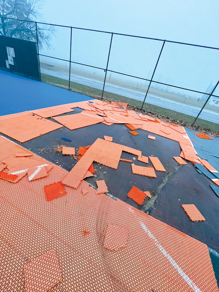 Picture of the destroyed courts.