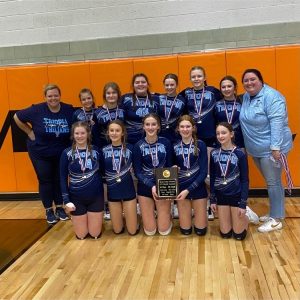 Congratulations go out to the pictured Triopia-Meredosia 8th grade volleyball team and coaches as they won the Morgan County Tournament and improved to 12-0 on the season.