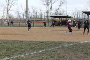 Tiger shortstop Vanessa Nunez gets the out at first for Beardstown.