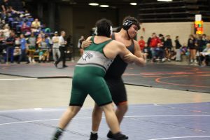 Garrett “Chunk” Dailey of Beardstown prepares to throw his opponent in the IWCOA Fresh/Soph State Wrestling Championships where Dailey finished in the top 12.