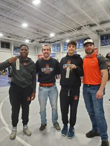 Pictured left to right are Shadrack Mafhina, Coach Clayton Thurman, Maddox Medrano and Coach Colt Hoenes with their Third Place Sectional Ribbons.  The two young Tigers qualified for the IESA State Finals by virtue of their third place finishes.