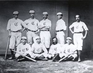 America’s first salaried baseball team, the 1869 Cincinnati Red Stockings.