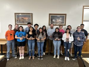 Pictured above front row, left to right: Ali Peterson, Ashley Sanchez, Genesis Perales, Adelaide Mariscal, Krupa Patel, Abigail Flores and Lucas Cowen. Back row, left to right: Marlee Brown, Jose Lopez, Derek Lopez, Ari Garcia, Mr. Frank Shaw, Trent Murray, Evan Wells and Isaias Torres.