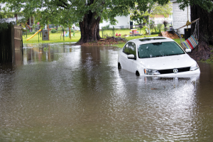 Pictured above is a car sitting in a side yard at a residence in Ashland where water reached the top of the bumper.