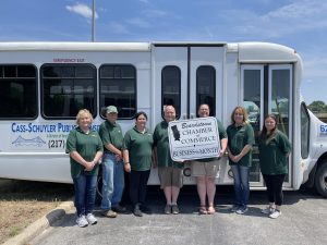 Pictured  are Ed Parker, System Manager, Debra Walters, Assistant Director, Drivers Jim Rischar, Carolyn Cox, and Kim Bradbury.  Dispatchers Crystal Jones and Glynda Koch.  Not pictured Patty Brewer, Cass County Senior Bus Coordinator and Executive Director R. Jean Jumper.