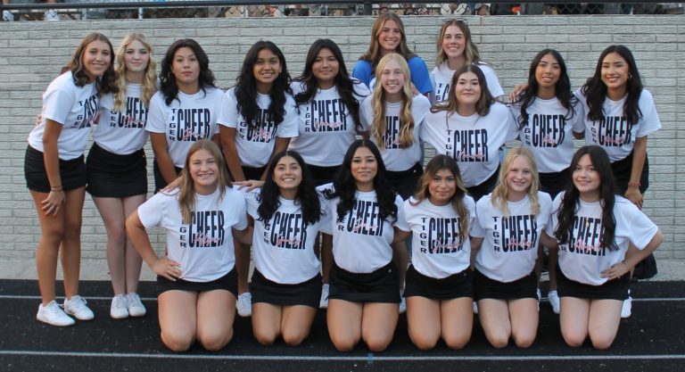 BHS Cheerleading Team - Front row (L/R): Kylynn Maltby, Yanly Orriolas, Jarely Montoya, Jennifer Perez, Hailey Beller, Abby Guadarrama Middle Row: Maddie Morales, Olivia Fundel, Athziri Gomez, Estefania Juarez, Vanessa Sanchez, Cali Cadwell, Nairobi Avila, Amy Flores, Poala Martinez Back Row: Mascot Bella Palmer, Coach Maddie Ashcraft