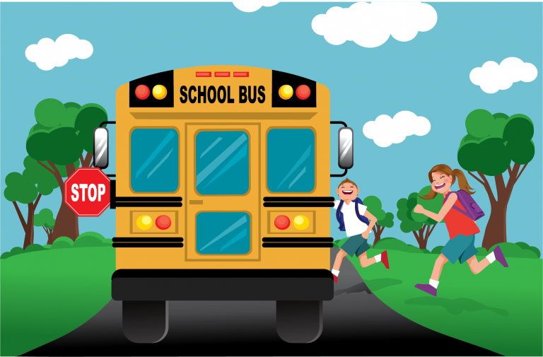 school bus and kids