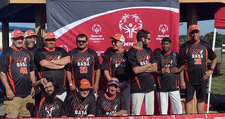 Illinois Special Olympics State Softball Tournament Bronze Medal winning Beardstown Area Special Athletes Black Attack team.