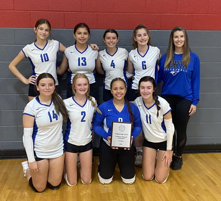 The PORTA-AC Central freshman volleyball team is pictured with the First Place Plaque from last week's Virginia Tournament.