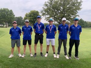 The PORTA-AC Central golf team after finishing in second place at the Sangamo Conference Tournament. (L/R) Keagan Dale, Griffin McClure, Trace Donnan, Brady Kinney, Brody Pettit, and Brody Landon.