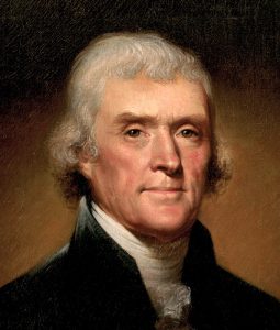 Thomas Jefferson who put his soul into the Declaration of Independence. (Painting by Rembrandt Peale, 1800),