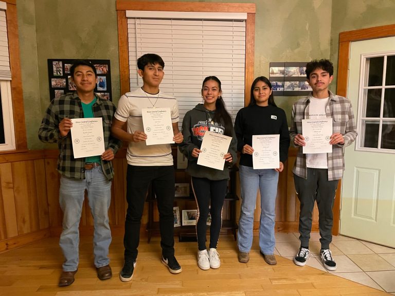 West Central Conference Academic All Conference for Cross Country from BHS (L/R): Karim Gomez, Joel Sosa, Diana Huerta, Ashely Gil, Junior Gil, Emma Ford-DeWitt (not pictured), Georgia Brown (not pictured)