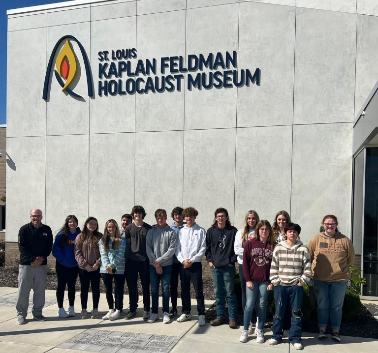  Virginia High School teacher Mr. Bennett took his American History class to the St. Louis Kaplan Feldman Holocaust Museum. Students had a guided tour of the museum and got to hear and speak with a family member of a survivor of the Holocaust.