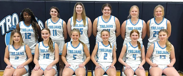 Triopia-Virginia Girls Basketball Team pictured from left to right, Back row: Ta'Shia Allen, Lilly Pate, Gabby Myers, Addison Rohn, Anna Isringhausen, Raye Greenstreet. Front row: Maggie Parlier, Eve Crawford, Lucie Dion, Mylee Tracy, Ava Petefish, Emma Davis.