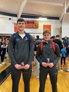 KJ Beck (left) and Caleb Carpenter, All-Tournament selections for Triopia at the Gene Bergschneider Turkey Tournament in New Berlin.