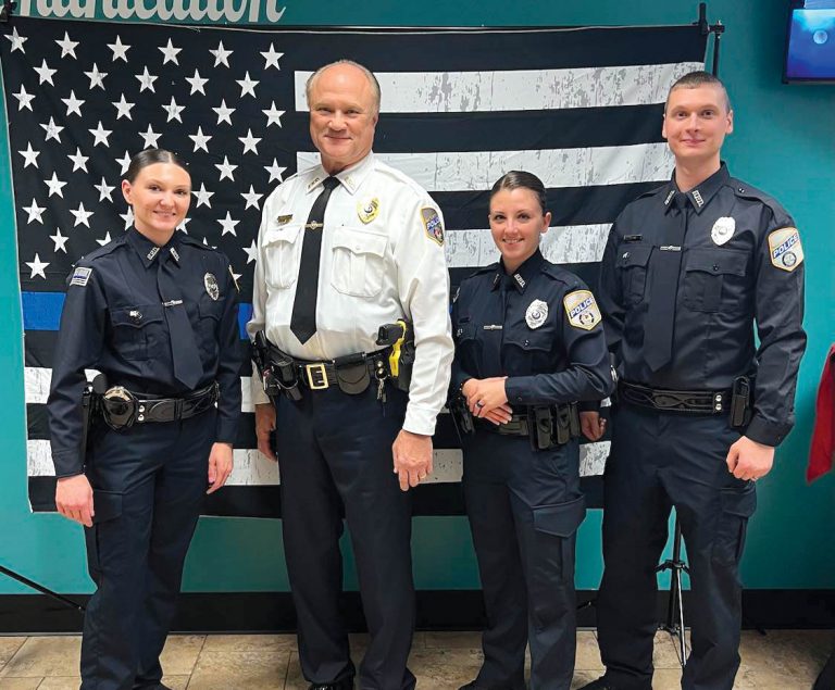 Shown from left are Jade Bowen, Chief Coad, Jacquelyn Birdsell and Thomas Hart.