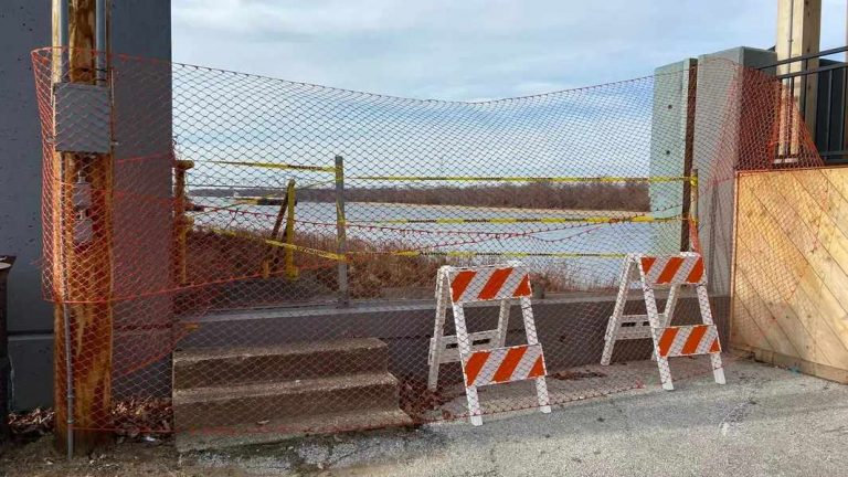 The floodgates and stairs going to the river, located at the end of State Street, Beardstown, are being removed..