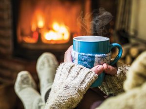 drinking tea by fire