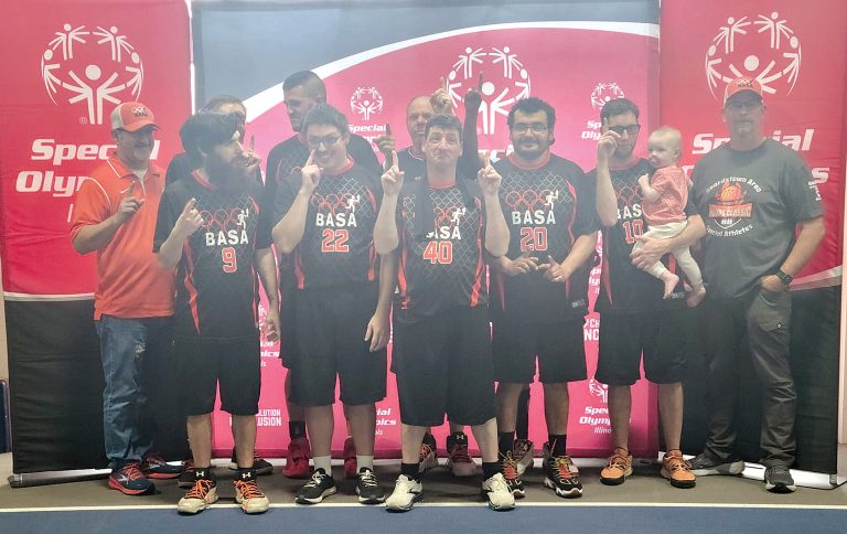 The Beardstown Area Special Athletes had a very successful district basketball tournament with the Beardstown Blitz placing 3rd, the Orange Crush placing 2nd and the Black Attack (pictured with coaches) bringing home 1st Place. The Black Attack will compete in the State Tournament in March.