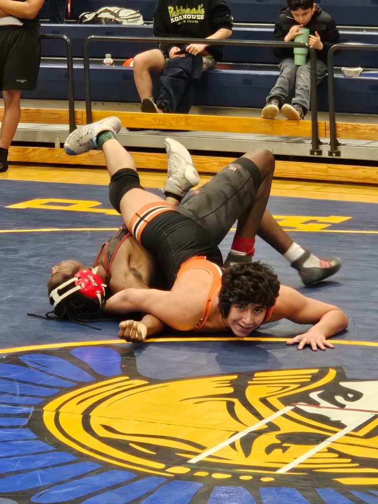 Alcantar Medrano gets the pin for BHS in the Fresh/Soph Regional Wrestling Tournament.