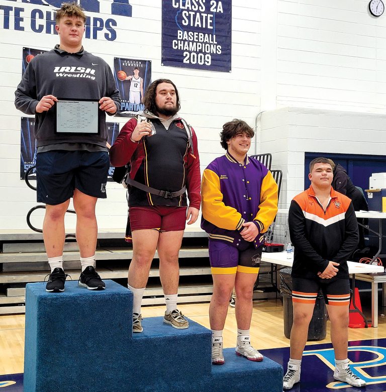 Beardstown's Garrett Dailey (far right) placed fourth in the IHSA Wrestling Sectional at Geneseo and will wrestle in the State Tournament starting Thursday, Feburary 15 in Champaign.